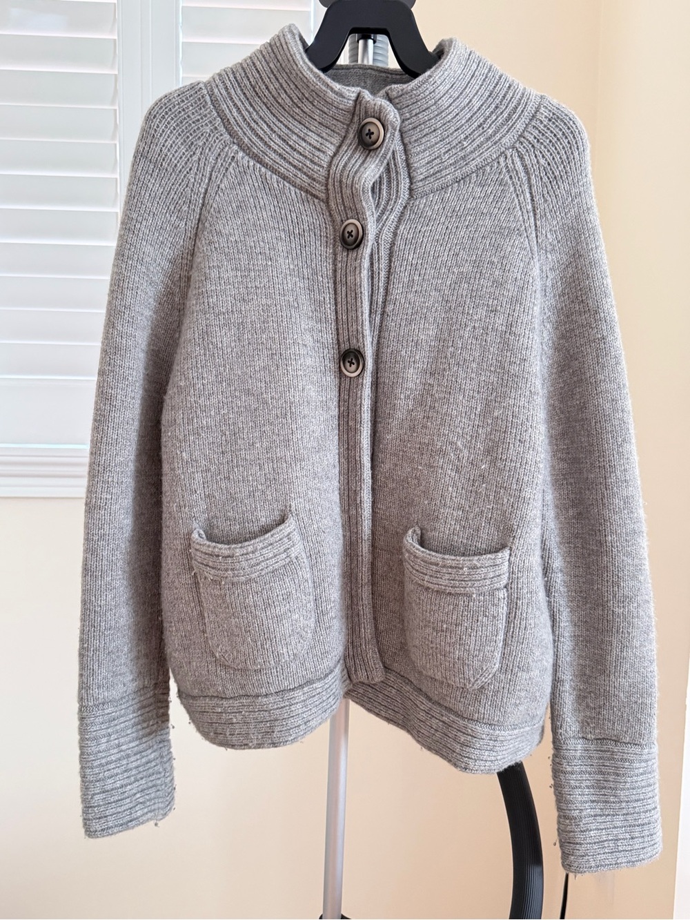 Gray Button-Front Women's Knit Sweater Jacket